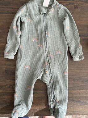 Little Planet Olive Green w Rainbow Print Footie Pajama, 3-6 M